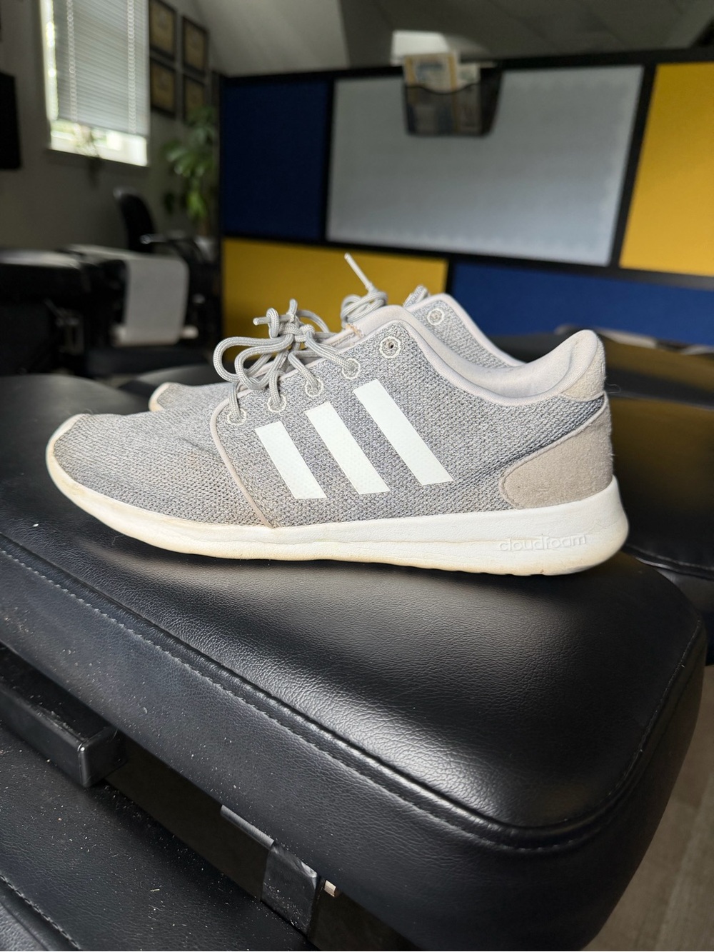 adidas Women’s Light Gray Knit Sneakers with White 3-Stripes